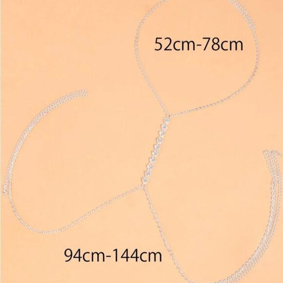 Silver Heart Zircon Body Chain, Elegant, Classy, Minimalist, Punk - Picture 4 of 4